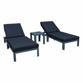 LeisureMod Chelsea Modern Outdoor Chaise Lounge Chair Set of 2 With Side Table & Cushions in Black - Leisuremod CLTBL-77BL2