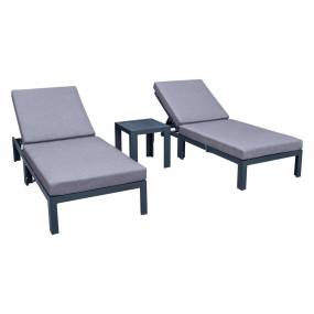 LeisureMod Chelsea Modern Outdoor Chaise Lounge Chair Set of 2 With Side Table & Cushions in Blue - Leisuremod CLTBL-77BU2