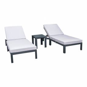 LeisureMod Chelsea Modern Outdoor Chaise Lounge Chair Set of 2 With Side Table & Cushions in Light Grey - Leisuremod CLTBL-77LGR2