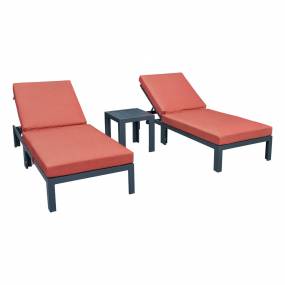 LeisureMod Chelsea Modern Outdoor Chaise Lounge Chair Set of 2 With Side Table & Cushions in Orange - Leisuremod CLTBL-77OR2