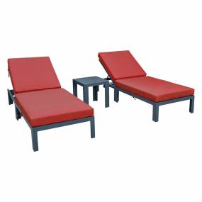 LeisureMod Chelsea Modern Outdoor Chaise Lounge Chair Set of 2 With Side Table & Cushions in Red - Leisuremod CLTBL-77R2