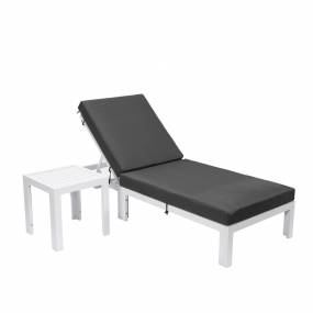 LeisureMod Chelsea Modern Outdoor White Chaise Lounge Chair With Side Table & Cushions in Black - LeisureMod CLTW-77BL