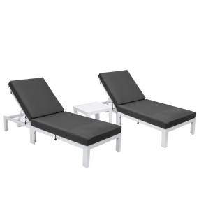 LeisureMod Chelsea Modern Outdoor White Chaise Lounge Chair Set of 2 With Side Table & Cushions in Black - LeisureMod CLTW-77BL2