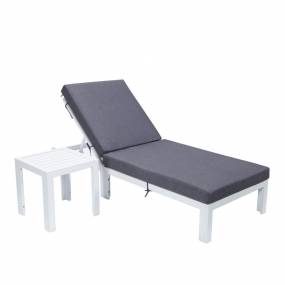 LeisureMod Chelsea Modern Outdoor White Chaise Lounge Chair With Side Table & Cushions in Blue - LeisureMod CLTW-77BU