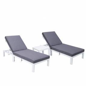 LeisureMod Chelsea Modern Outdoor White Chaise Lounge Chair Set of 2 With Side Table & Cushions in Blue - LeisureMod CLTW-77BU2