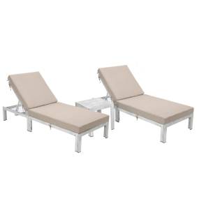 LeisureMod Chelsea Modern Outdoor Weathered Grey Chaise Lounge Chair Set of 2 With Side Table & Cushions - Leisuremod CLTWGR-77BG2