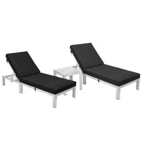 LeisureMod Chelsea Modern Outdoor Weathered Grey Chaise Lounge Chair Set of 2 With Side Table & Cushions - Leisuremod CLTWGR-77BL2