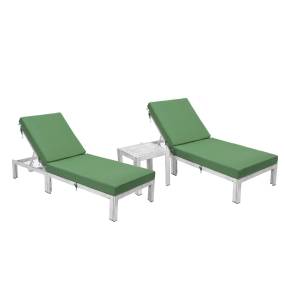 LeisureMod Chelsea Modern Outdoor Weathered Grey Chaise Lounge Chair Set of 2 With Side Table & Cushions - Leisuremod CLTWGR-77G2