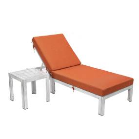 LeisureMod Chelsea Modern Outdoor Weathered Grey Chaise Lounge Chair With Side Table & Cushions - Leisuremod CLTWGR-77OR