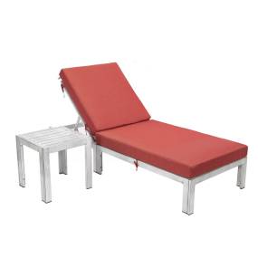 LeisureMod Chelsea Modern Outdoor Weathered Grey Chaise Lounge Chair With Side Table & Cushions - Leisuremod CLTWGR-77R