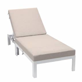 LeisureMod Chelsea Modern Outdoor White Chaise Lounge Chair With Cushions in Beige - LeisureMod CLW-77BG