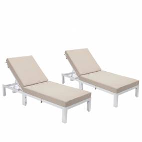 LeisureMod Chelsea Modern Outdoor White Chaise Lounge Chair With Cushions Set of 2 in Beige - LeisureMod CLW-77BG2