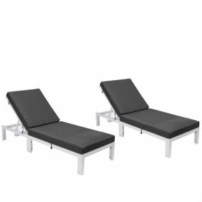 LeisureMod Chelsea Modern Outdoor White Chaise Lounge Chair With Cushions Set of 2 in Black - LeisureMod CLW-77BL2