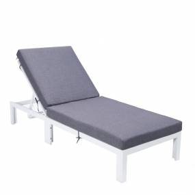 LeisureMod Chelsea Modern Outdoor White Chaise Lounge Chair With Cushions in Blue - LeisureMod CLW-77BU
