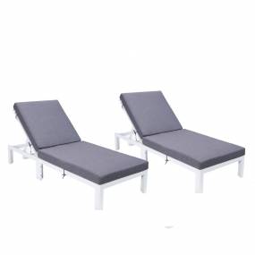 LeisureMod Chelsea Modern Outdoor White Chaise Lounge Chair With Cushions Set of 2 in Blue - LeisureMod CLW-77BU2