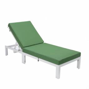 LeisureMod Chelsea Modern Outdoor White Chaise Lounge Chair With Cushions in Green - LeisureMod CLW-77G
