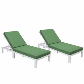 LeisureMod Chelsea Modern Outdoor White Chaise Lounge Chair With Cushions Set of 2 in Green - LeisureMod CLW-77G2