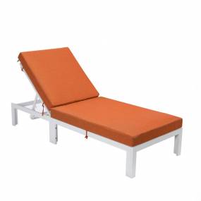 LeisureMod Chelsea Modern Outdoor White Chaise Lounge Chair With Cushions in Orange - LeisureMod CLW-77OR