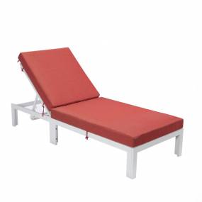 LeisureMod Chelsea Modern Outdoor White Chaise Lounge Chair With Cushions in Red - LeisureMod CLW-77R