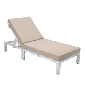 Chelsea Modern Outdoor Weathered Grey Chaise Lounge Chair With Cushions in Beige - LeisureMod CLWGR-77BG