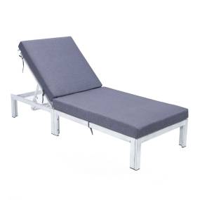 Chelsea Modern Outdoor Weathered Grey Chaise Lounge Chair With Cushions in Blue - LeisureMod CLWGR-77BU