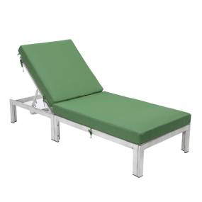 Chelsea Modern Outdoor Weathered Grey Chaise Lounge Chair With Cushions in Green - LeisureMod CLWGR-77G