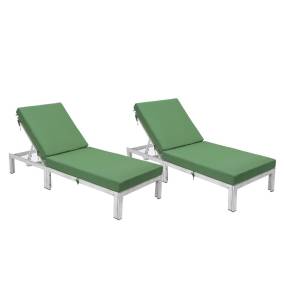 Chelsea Modern Outdoor Weathered Grey Chaise Lounge Chair With Cushions Set of 2 in Green - LeisureMod CLWGR-77G2