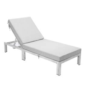 Chelsea Modern Outdoor Weathered Grey Chaise Lounge Chair With Cushions in Light Grey - LeisureMod CLWGR-77LGR
