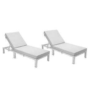 Chelsea Modern Outdoor Weathered Grey Chaise Lounge Chair With Cushions Set of 2 in Light Grey - LeisureMod CLWGR-77LGR2