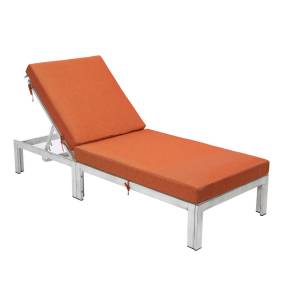 Chelsea Modern Outdoor Weathered Grey Chaise Lounge Chair With Cushions in Orange - LeisureMod CLWGR-77OR