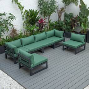 LeisureMod Chelsea 6-Piece Patio Sectional Black Aluminum With Cushions in Green - Leisuremod CSBL-6G