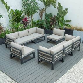 LeisureMod Chelsea 8-Piece Patio Sectional Black Aluminum With Cushions in Beige - LeisureMod CSCMBL-8BG