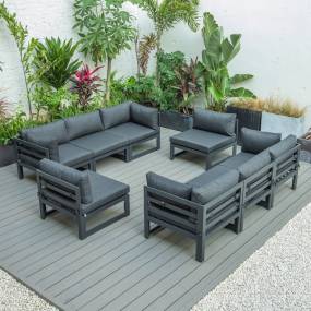 LeisureMod Chelsea 8-Piece Patio Sectional Black Aluminum With Cushions in Black - LeisureMod CSCMBL-8BL