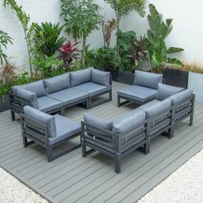 LeisureMod Chelsea 8-Piece Patio Sectional Black Aluminum With Cushions in Blue - LeisureMod CSCMBL-8BU