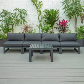 LeisureMod Chelsea 5-Piece Middle Patio Chairs and Coffee Table Set Black Aluminum With Cushions in Black - Leisuremod CSTBL-4BL