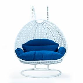 Wicker Hanging 2 person Egg Swing Chair in Blue - LeisureMod ESCW-57BU