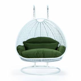 Wicker Hanging 2 person Egg Swing Chair in Dark Green - LeisureMod ESCW-57DG