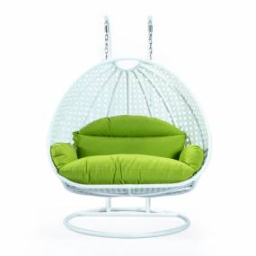 Wicker Hanging 2 person Egg Swing Chair in Light Green - LeisureMod ESCW-57LG