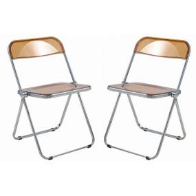 Lawrence Acrylic Folding Chair With Metal Frame, Set of 2 - LeisureMod LF19OR2