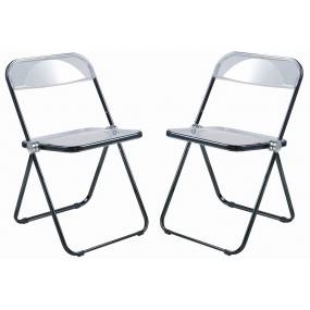 Lawrence Acrylic Folding Chair With Black Metal Frame, Set of 2 - LeisureMod LFCL19BL2