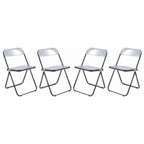 Lawrence Acrylic Folding Chair With Black Metal Frame, Set of 4 - LeisureMod LFCL19BL4