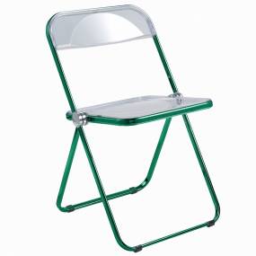 Lawrence Acrylic Folding Chair With Green Metal Frame - LeisureMod LFCL19G