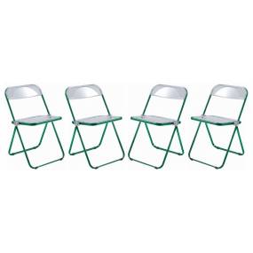 Lawrence Acrylic Folding Chair With Green Metal Frame, Set of 4 - LeisureMod LFCL19G4