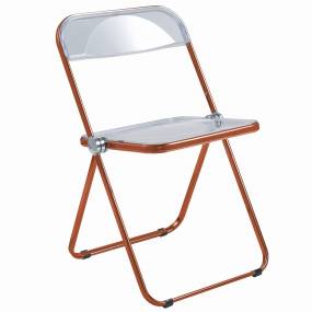 Lawrence Acrylic Folding Chair With Orange Metal Frame - LeisureMod LFCL19OR