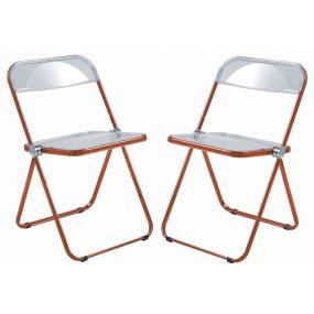 Lawrence Acrylic Folding Chair With Orange Metal Frame, Set of 2 - LeisureMod LFCL19OR2