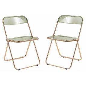 Lawrence Acrylic Folding Chair With Gold Metal Frame, Set of 2 - LeisureMod LFG19A2