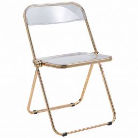 Lawrence Acrylic Folding Chair With Gold Metal Frame - LeisureMod LFG19CL