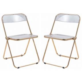 Lawrence Acrylic Folding Chair With Gold Metal Frame, Set of 2 - LeisureMod LFG19CL2