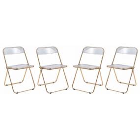 Lawrence Acrylic Folding Chair With Gold Metal Frame, Set of 4 - LeisureMod LFG19CL4