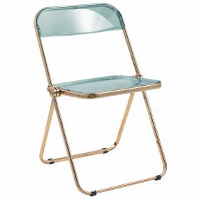 Lawrence Acrylic Folding Chair With Gold Metal Frame - LeisureMod LFG19G